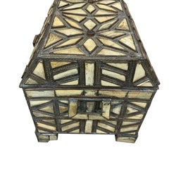 Pieced Bone and Silver Patterned Dowry Trunk, Morocco, Midcentury