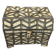 Pieced Bone and Silver Patterned Dowry Trunk, Morocco, Midcentury