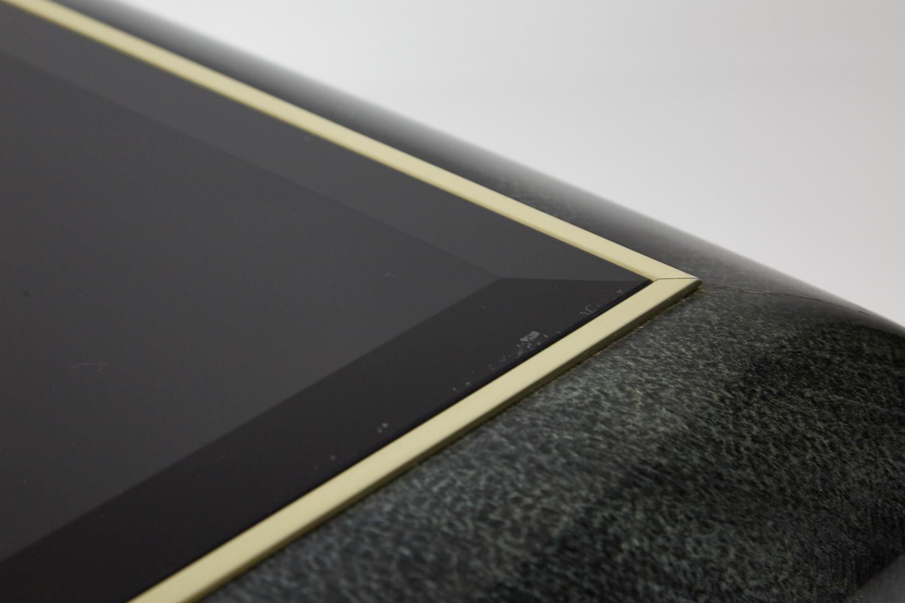 Patterned Laminate, Brass and Glass Side Table, Style of Steve Chase, circa 1980 5