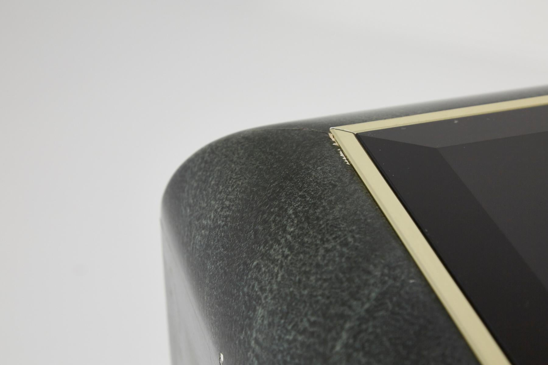 Patterned Laminate, Brass and Glass Side Table, Style of Steve Chase, circa 1980 6