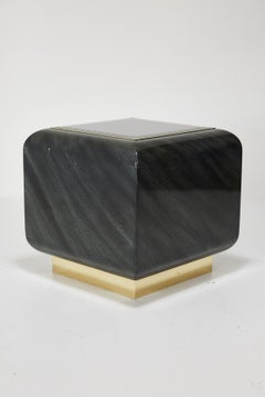 Patterned Laminate, Brass and Glass Side Table, Style of Steve Chase, circa 1980