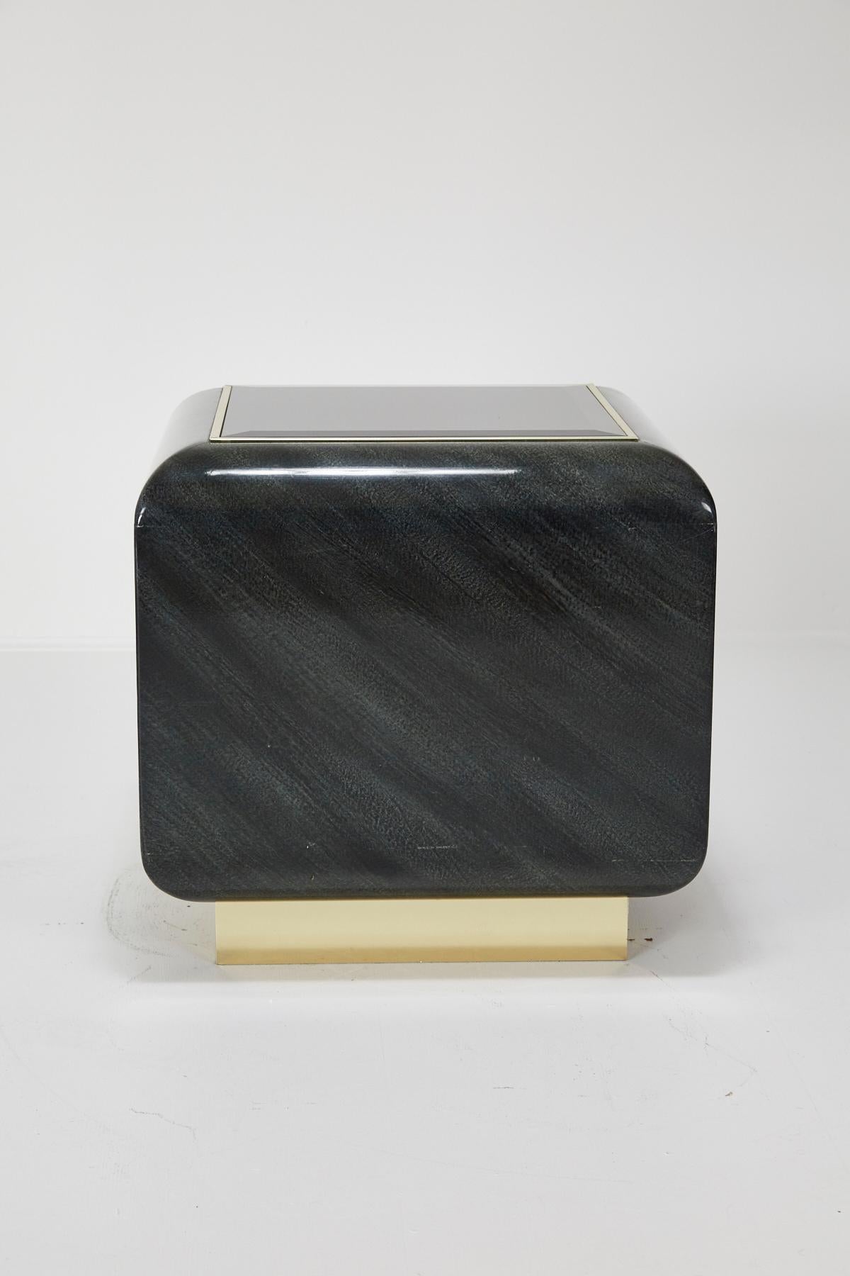 Late 20th Century Patterned Laminate, Brass and Glass Side Table, Style of Steve Chase, circa 1980