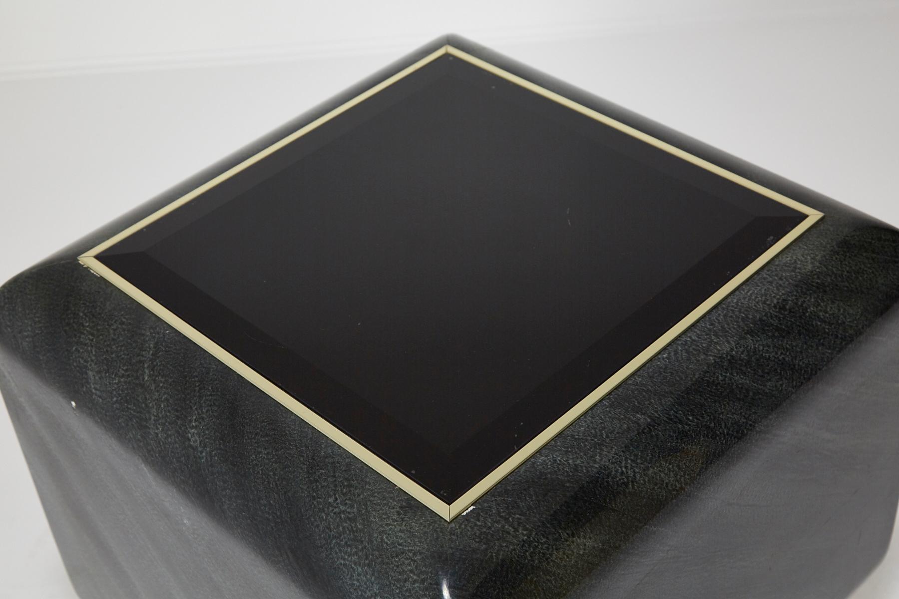 Patterned Laminate, Brass and Glass Side Table, Style of Steve Chase, circa 1980 2