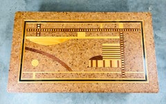 Patterned Marquetry Scenic Organic Doweled Teak Coffee or Cocktail Table