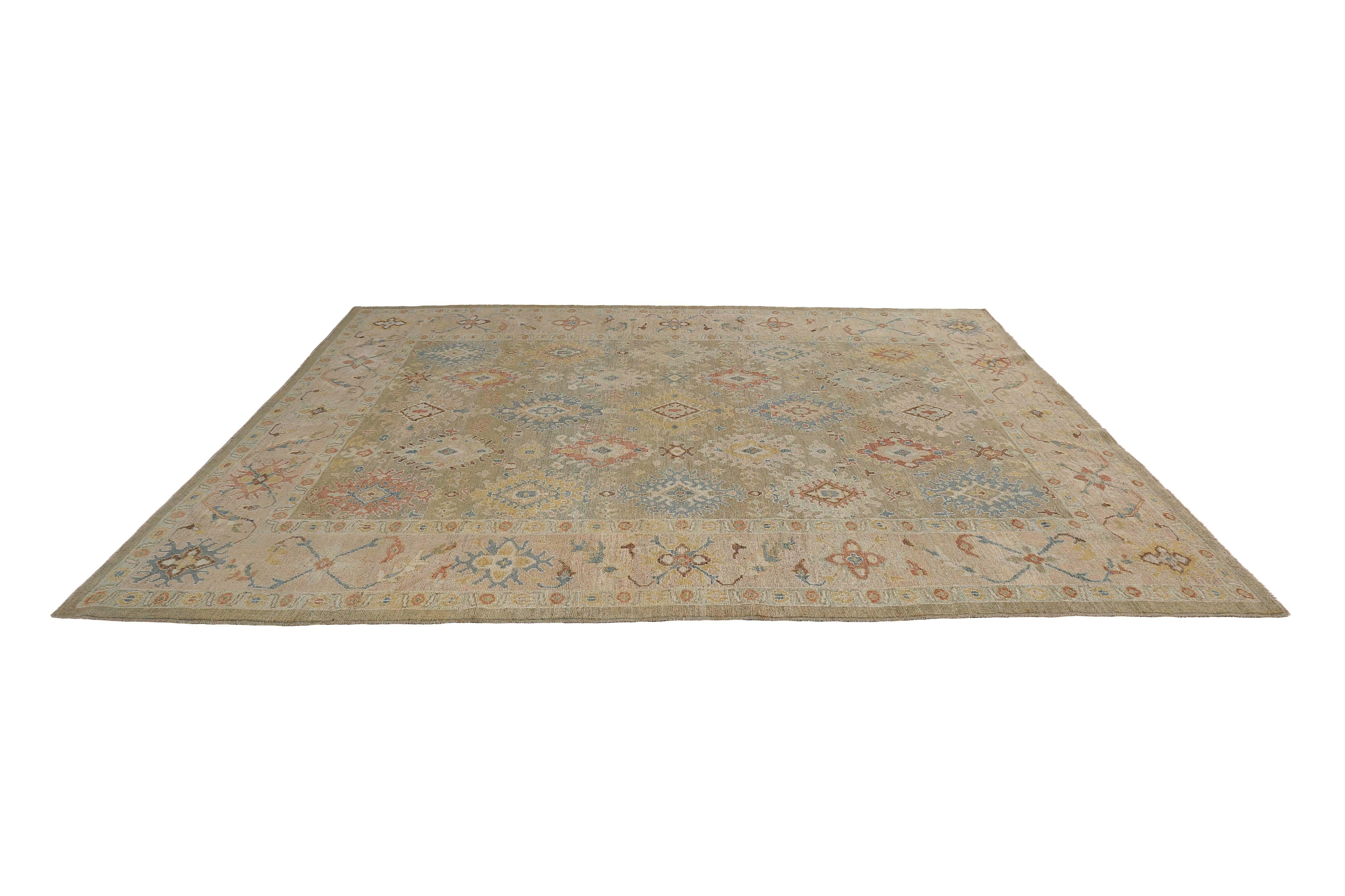 Contemporary Patterned Neutral Sultanabad Rug For Sale