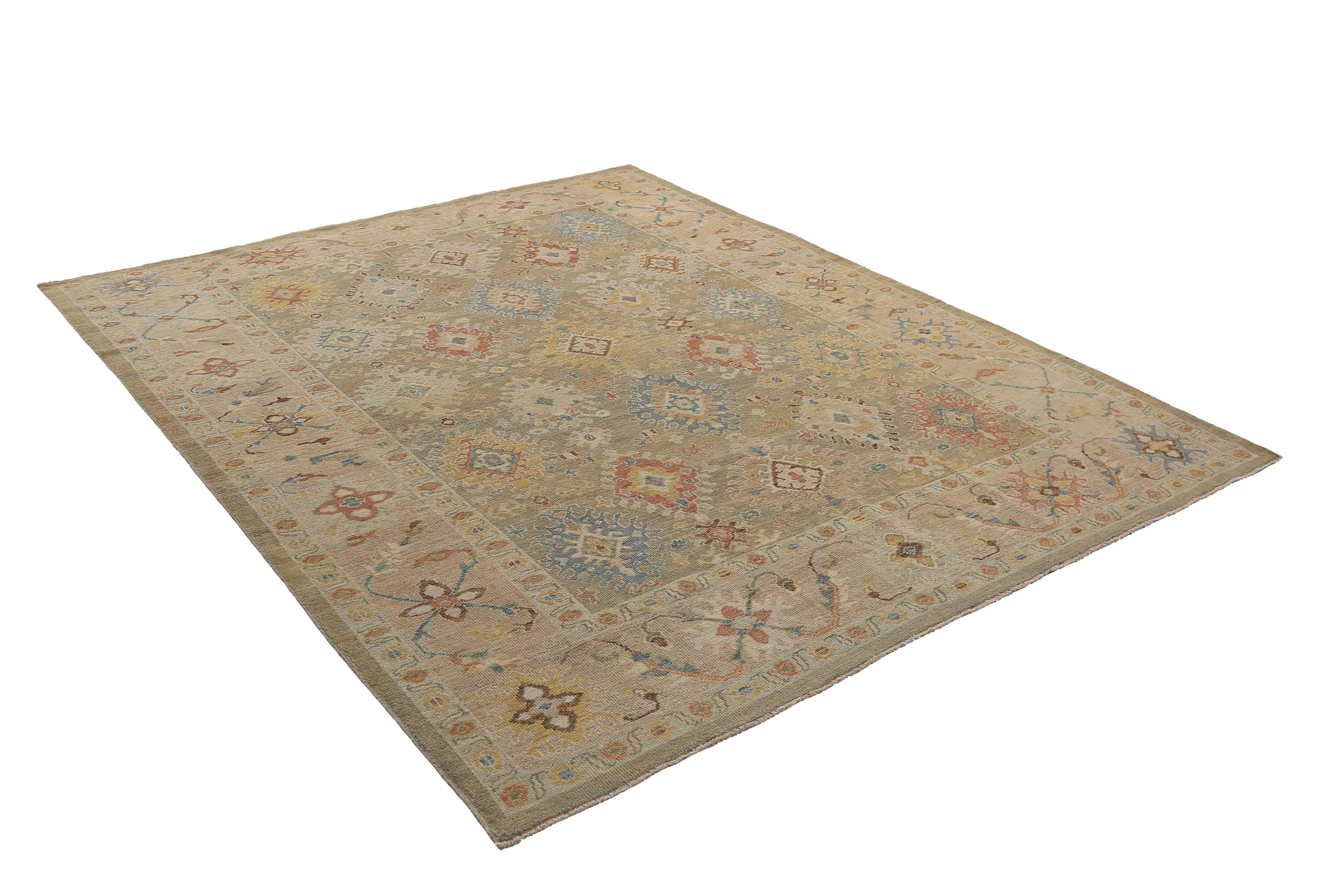 Patterned Neutral Sultanabad Rug For Sale 1