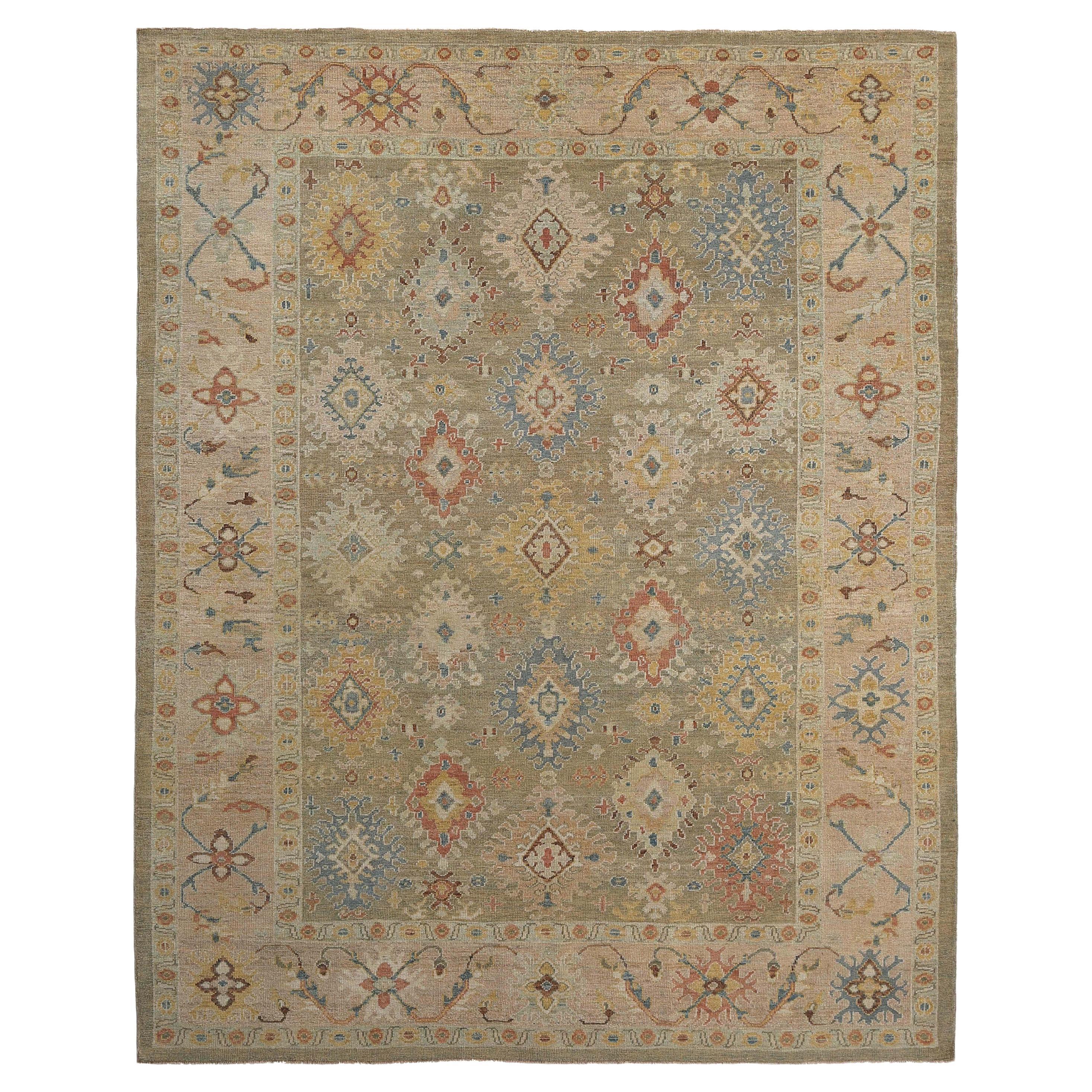 Patterned Neutral Sultanabad Rug For Sale
