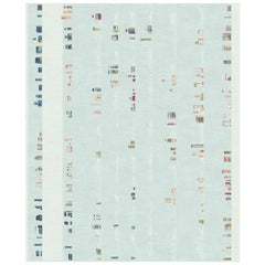 Patterned Scandinavian style Abstract Blue Rug - Camarillo Bleu Ivoire, small