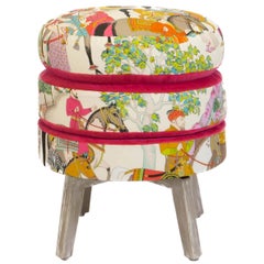 Tabouret ottoman coussin à motifs à trois niveaux avec tissu d'accentuation en velours rose