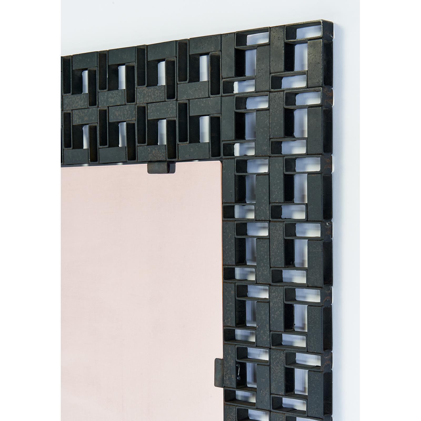Mid-Century Modern Patterned Worked Iron Geometric Mirror, 1970s