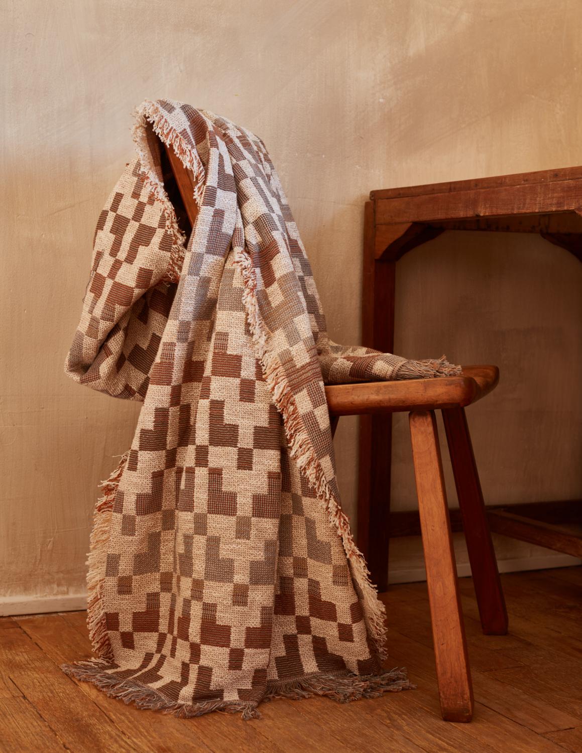 Patterned Woven Cotton Throw Blanket by Folk Textiles (Esme / Rust) For Sale 2