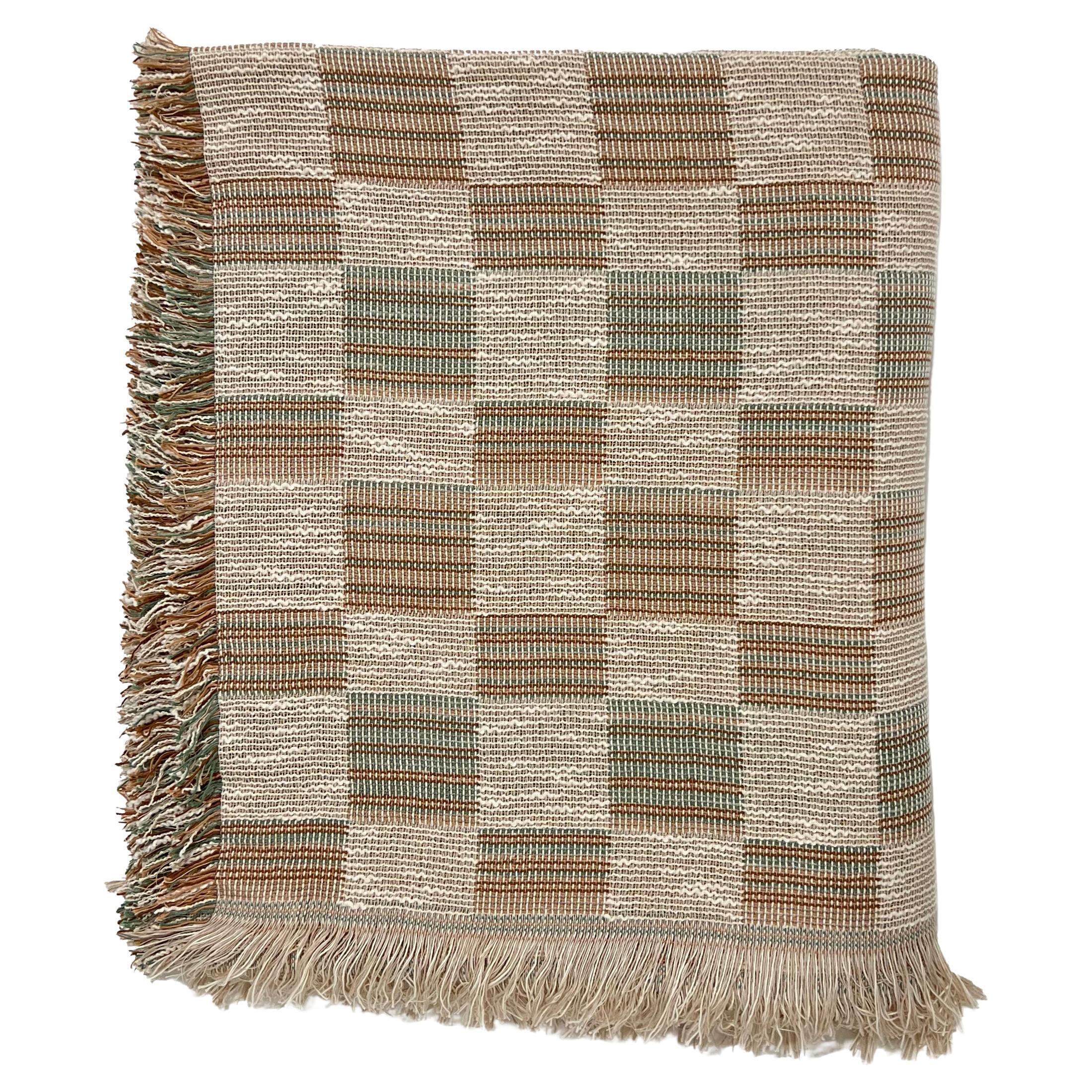 Patterned Woven Cotton Throw Blanket by Folk Textiles (Mariana / Sea) For Sale
