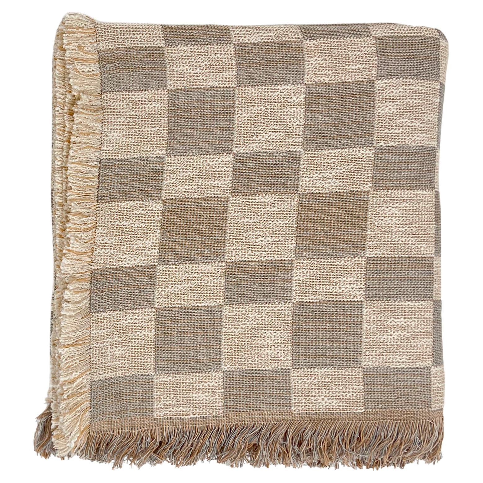 Patterned Woven Cotton Throw Blanket by Folk Textiles (Mariana / Stone) For Sale