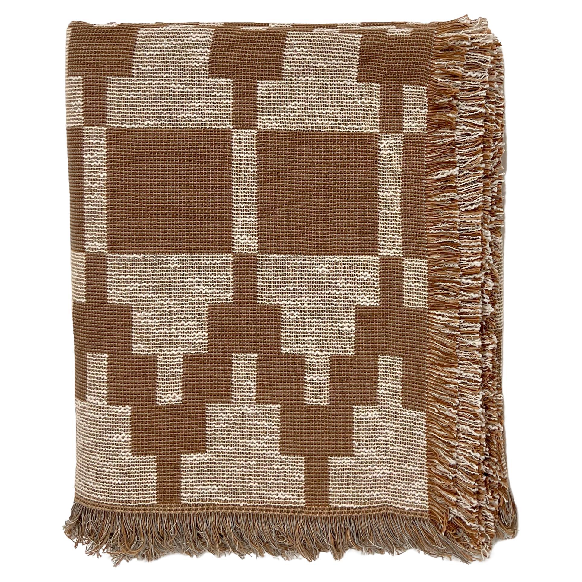 Patterned Woven Cotton Throw Blanket by Folk Textiles (Willa / Mud) For Sale
