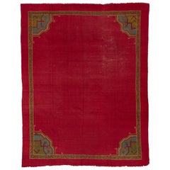 Patternless Red Oushak Carpet, circa 1950s