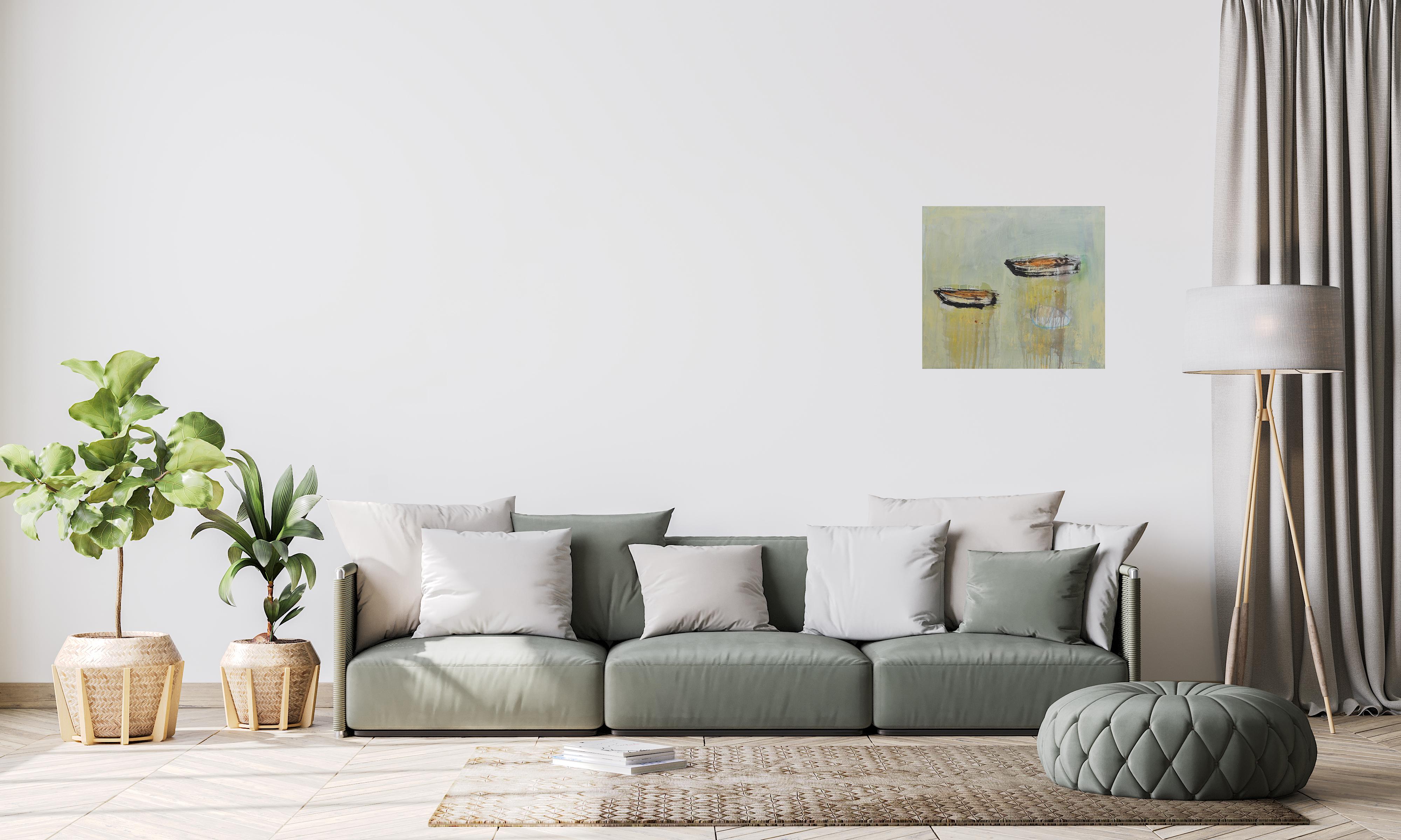 Patterson  13 Boote  Grün  Goldenes Acrylgemälde im Angebot 1