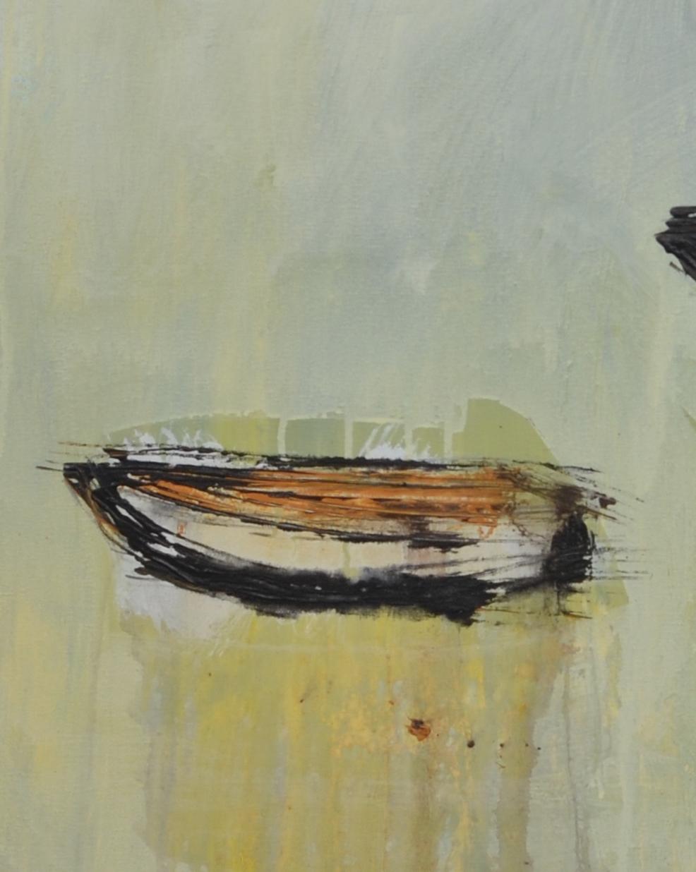 Patterson  Boats  Green  Golden acrylic painting - Neo-Expressionist Painting by PATTERSON, Yendris
