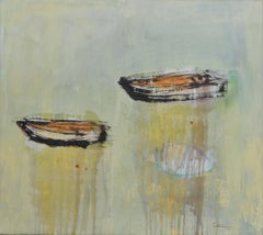 Patterson  6 Boats  Green  Golden acrylic painting