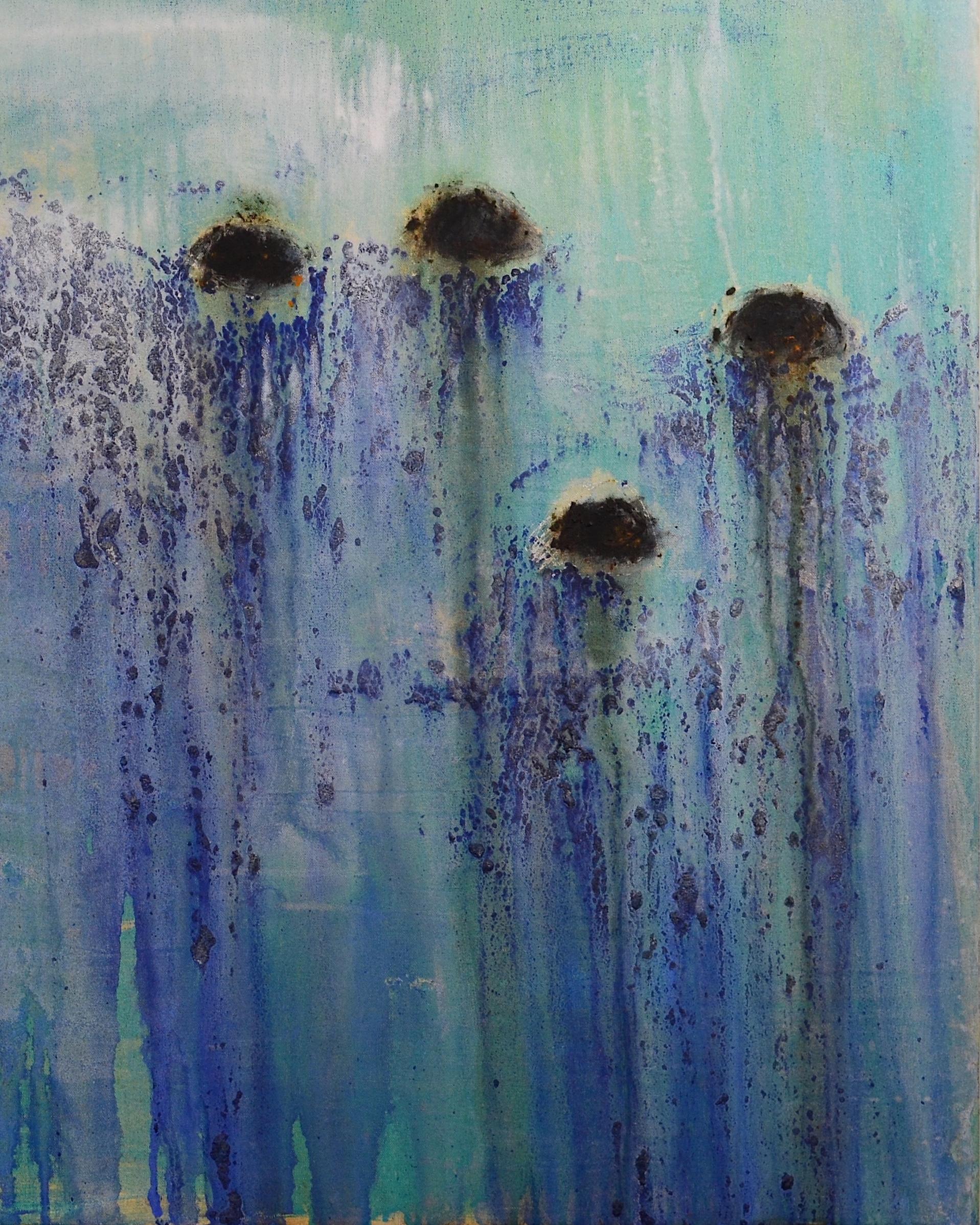 Patterson  astratto blu e verde. barche. grande. pittura acrilica - Painting di PATTERSON, Yendris