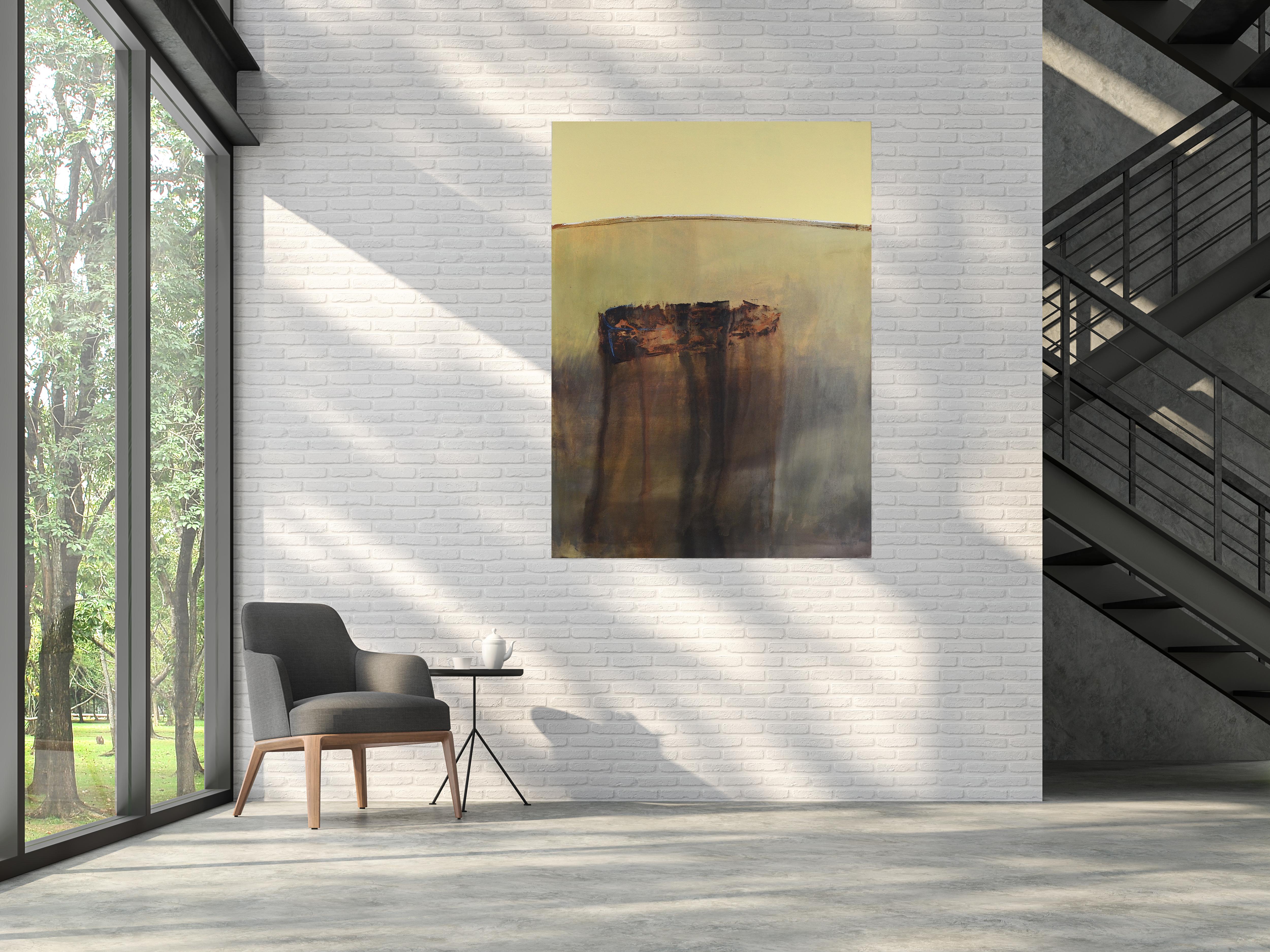 Patterson   Boot  Ocker Vertikales Gelb  Abstraktes Acrylgemälde im Angebot 1