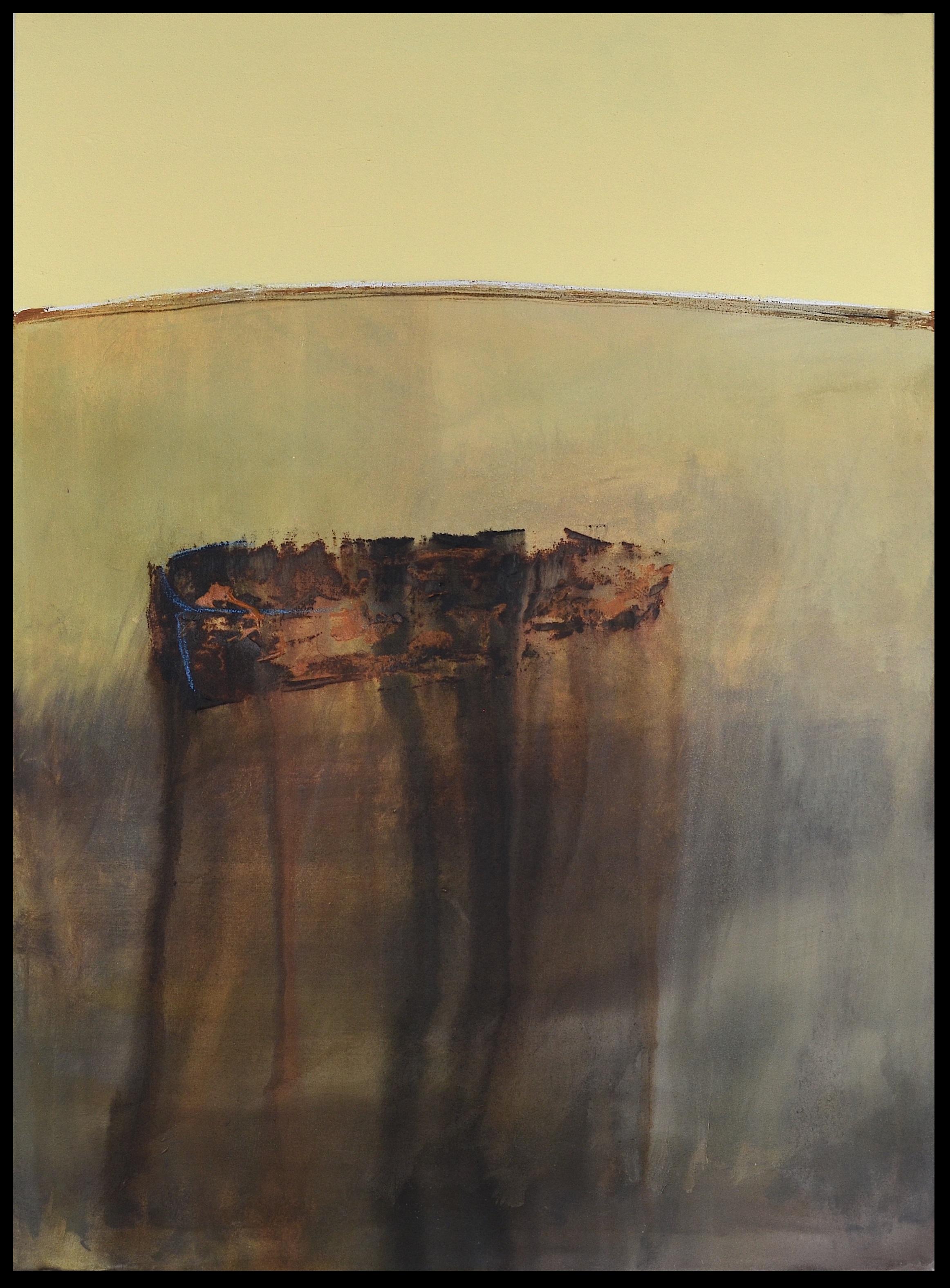 PATTERSON, Yendris Abstract Painting – Patterson   Boot  Ocker Vertikales Gelb  Abstraktes Acrylgemälde