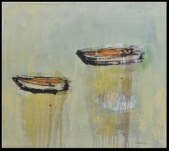 Patterson   Boats  Green  Golden acrylic painting