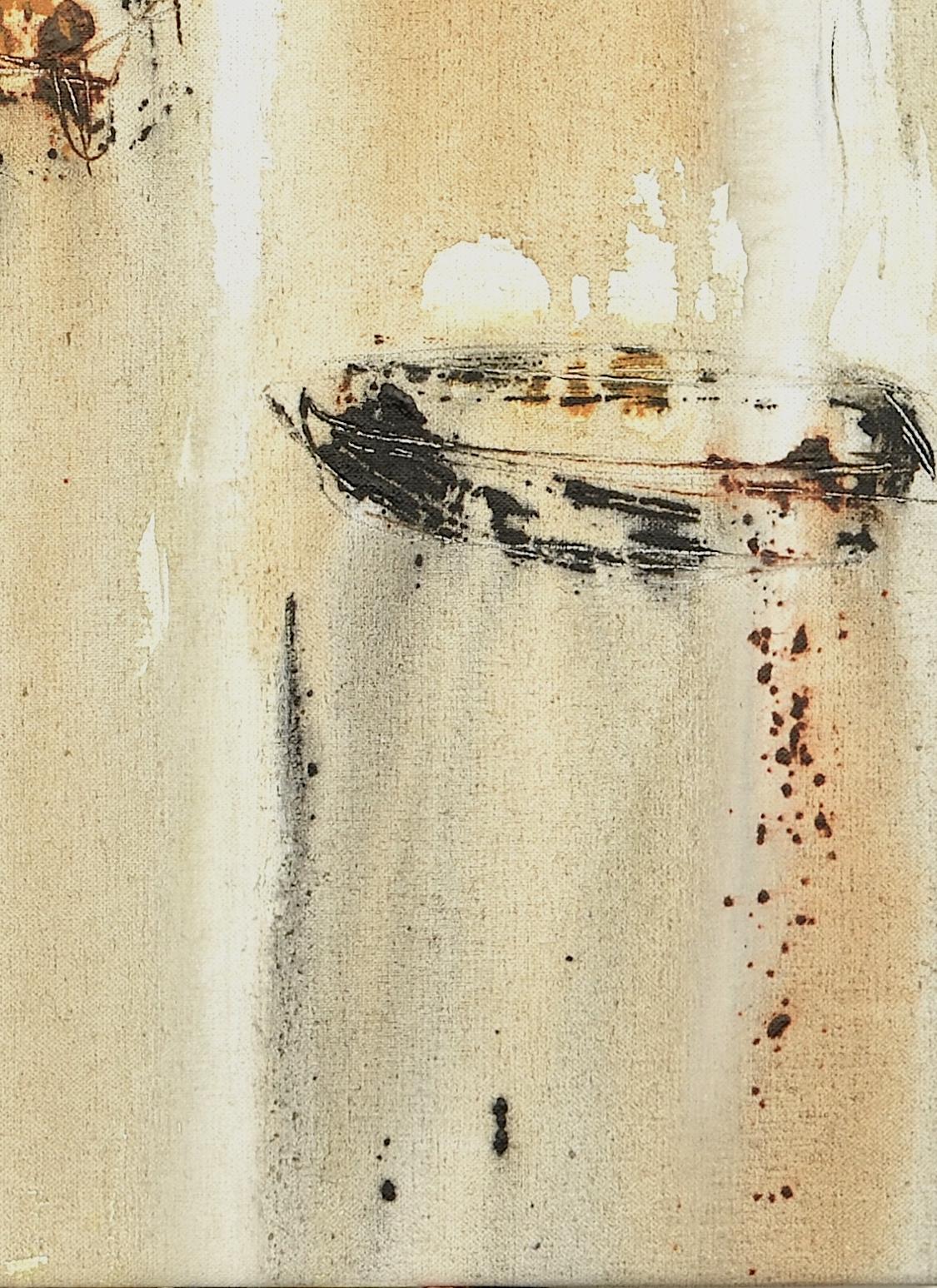 Patterson  Boote im Meer. Acryl-Leinwandgemälde (Beige), Abstract Painting, von PATTERSON, Yendris