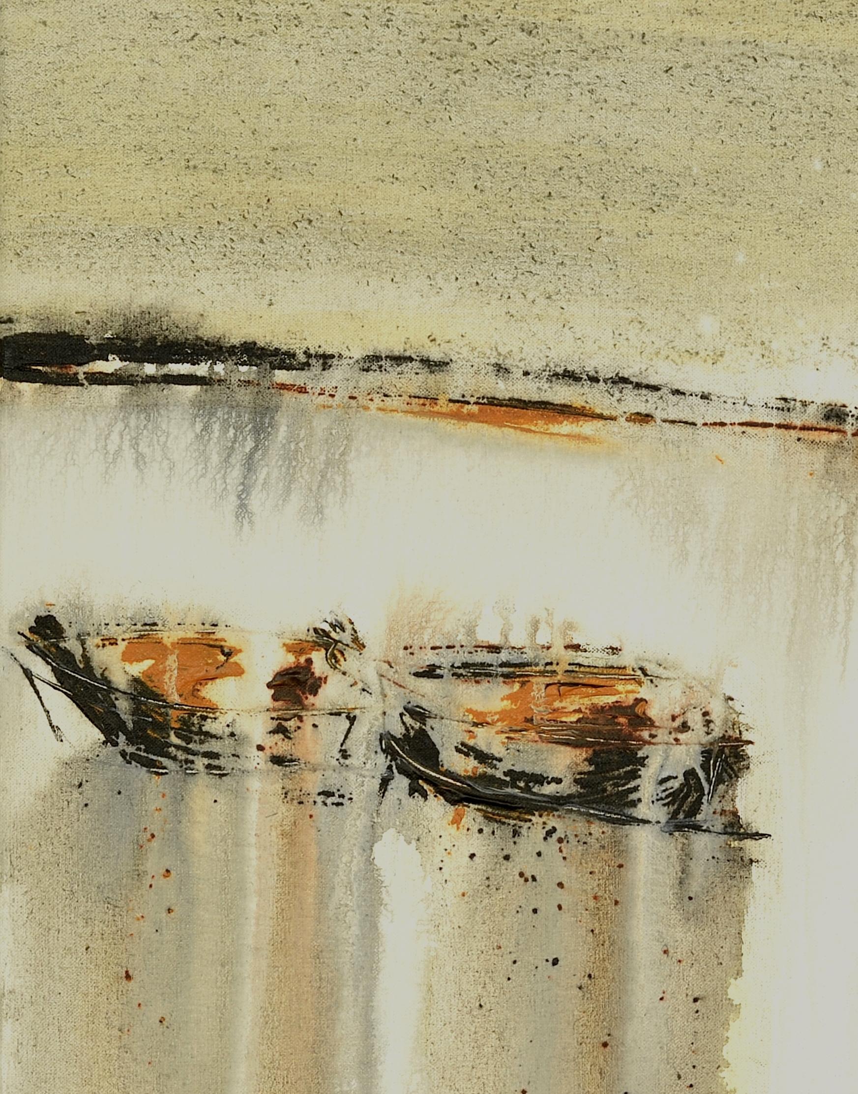 Patterson  Boote an der Küste. Acrylgemälde – Painting von PATTERSON, Yendris