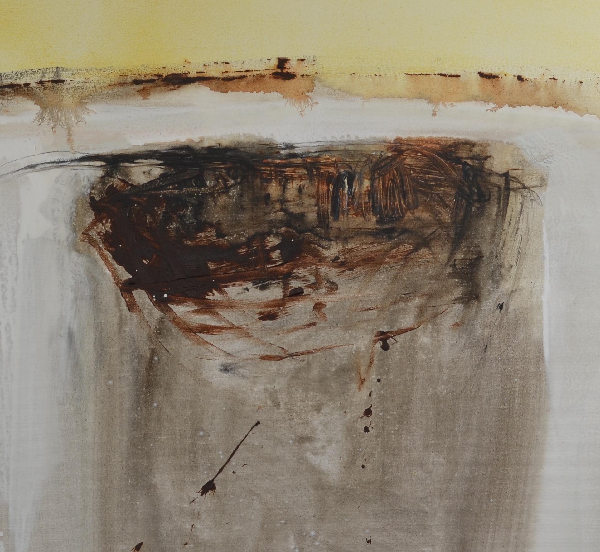 Patterson. Square Yellow. Brown. Ship. acrylic painting - Neo-Expressionist Painting by PATTERSON, Yendris