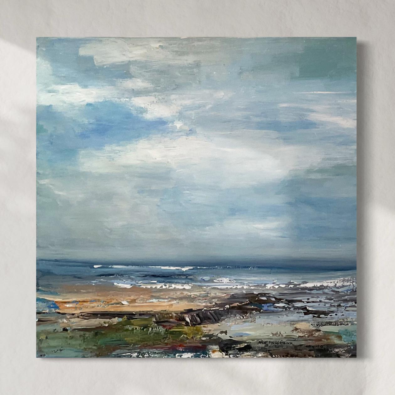 Patti Davis Ganek Landscape Painting - "Beyond the Blues" Abstracted Seascape Acrylic Painting
