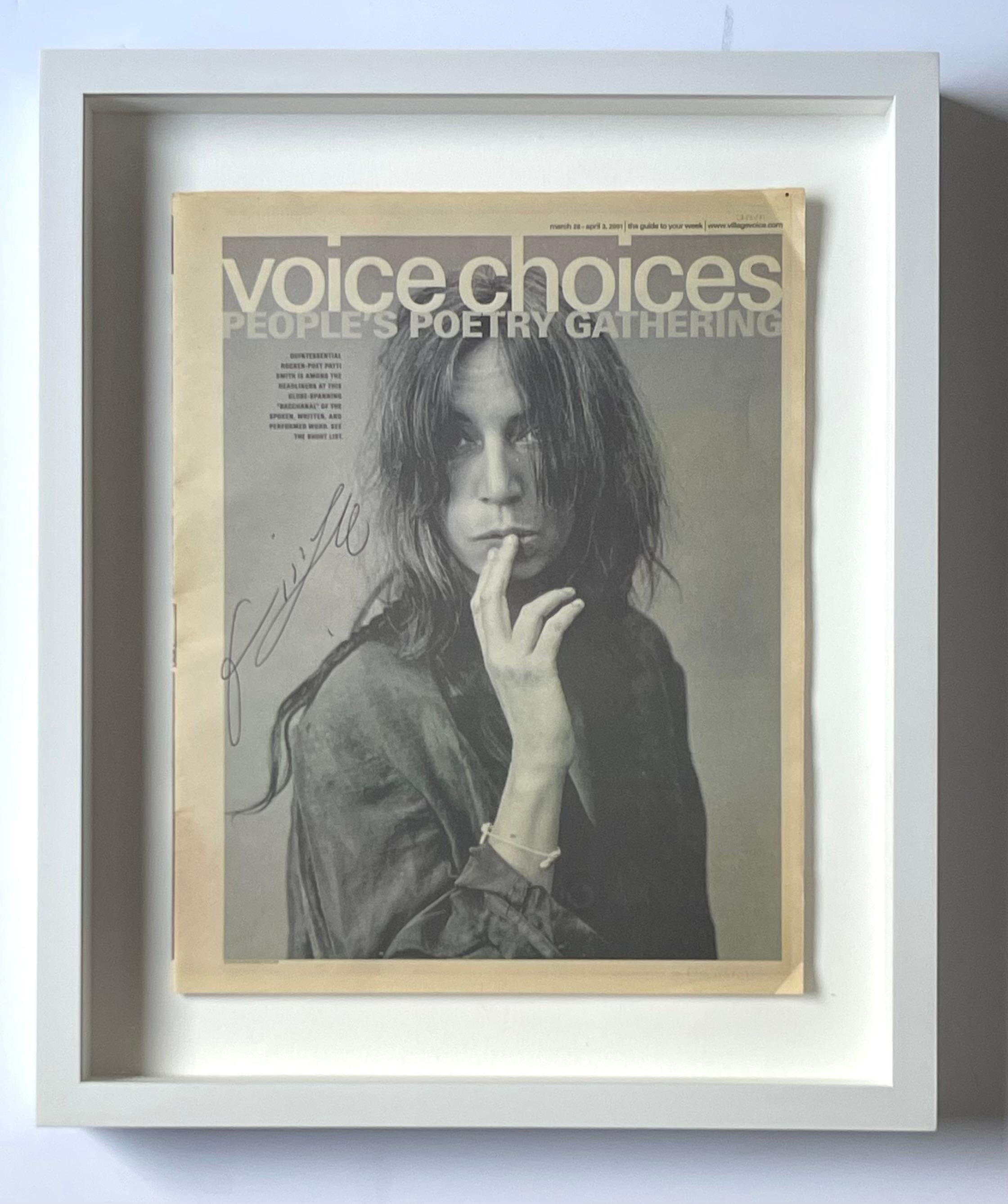 Patti Smith
Voice Choices (hand signed by Patti Smith) from the Gotham Book Mart collection, 2001
Offset print broadsheet, hand signed in ink on the cover
This cover, hand signed by Patti Smith, is from "Voice Choices" - a feature of the legendary