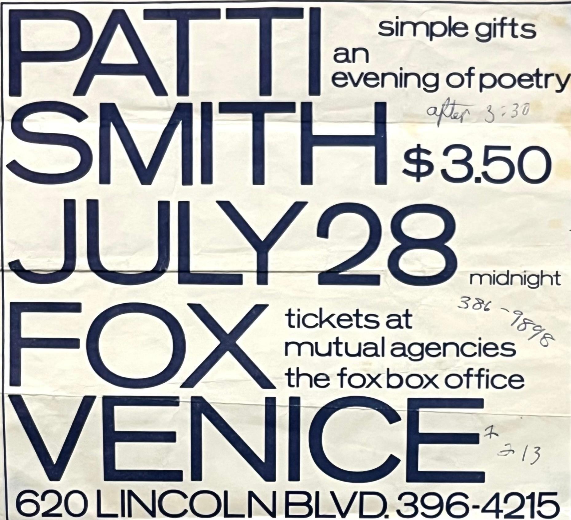Mid-Century Modern Patti Smith Venice California 1979 (Patti Smith concert flyer)