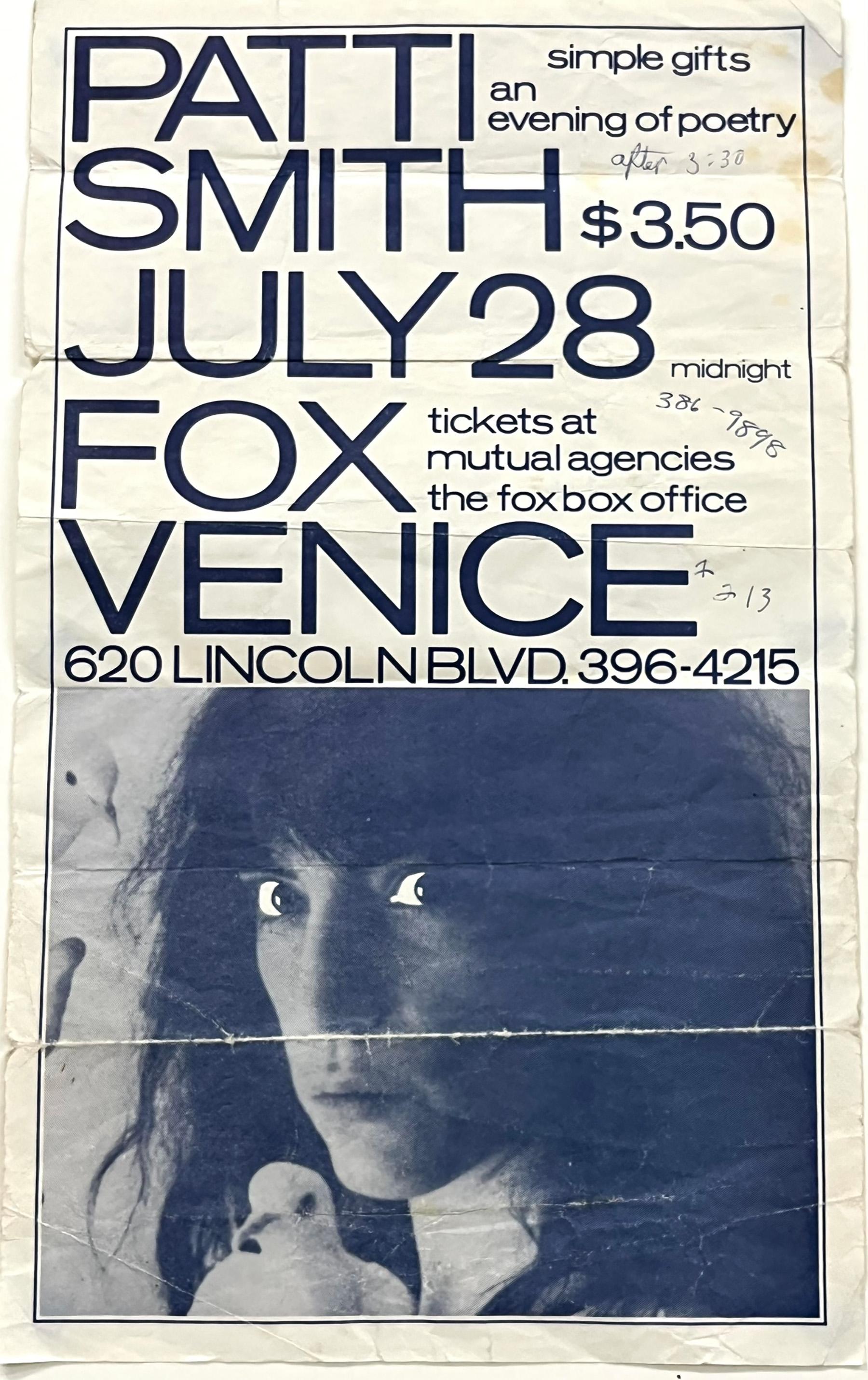 North American Patti Smith Venice California 1979 (Patti Smith concert flyer)