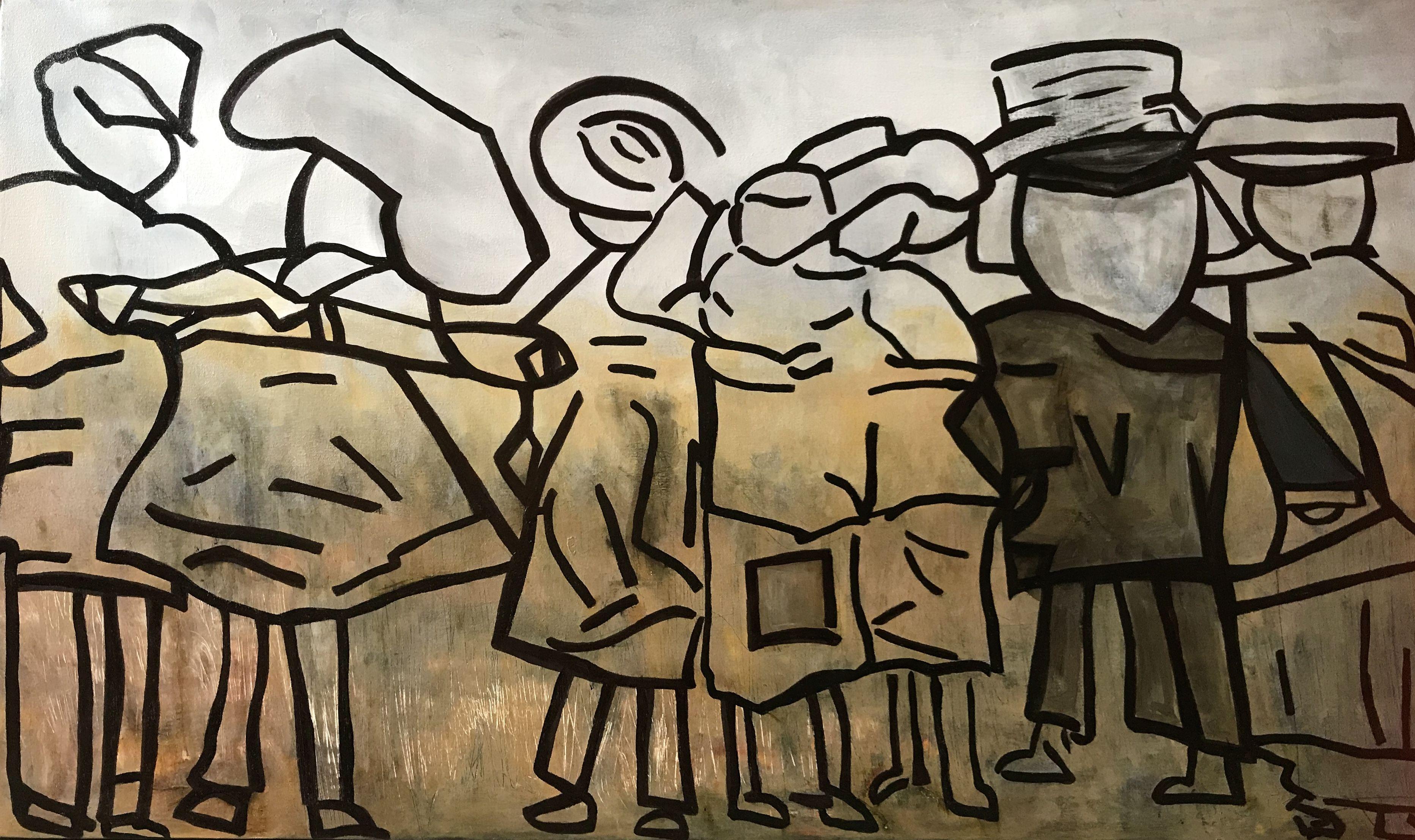 Patty Beaton Abstract Painting - Waiting on the Train, Painting, Oil on Canvas