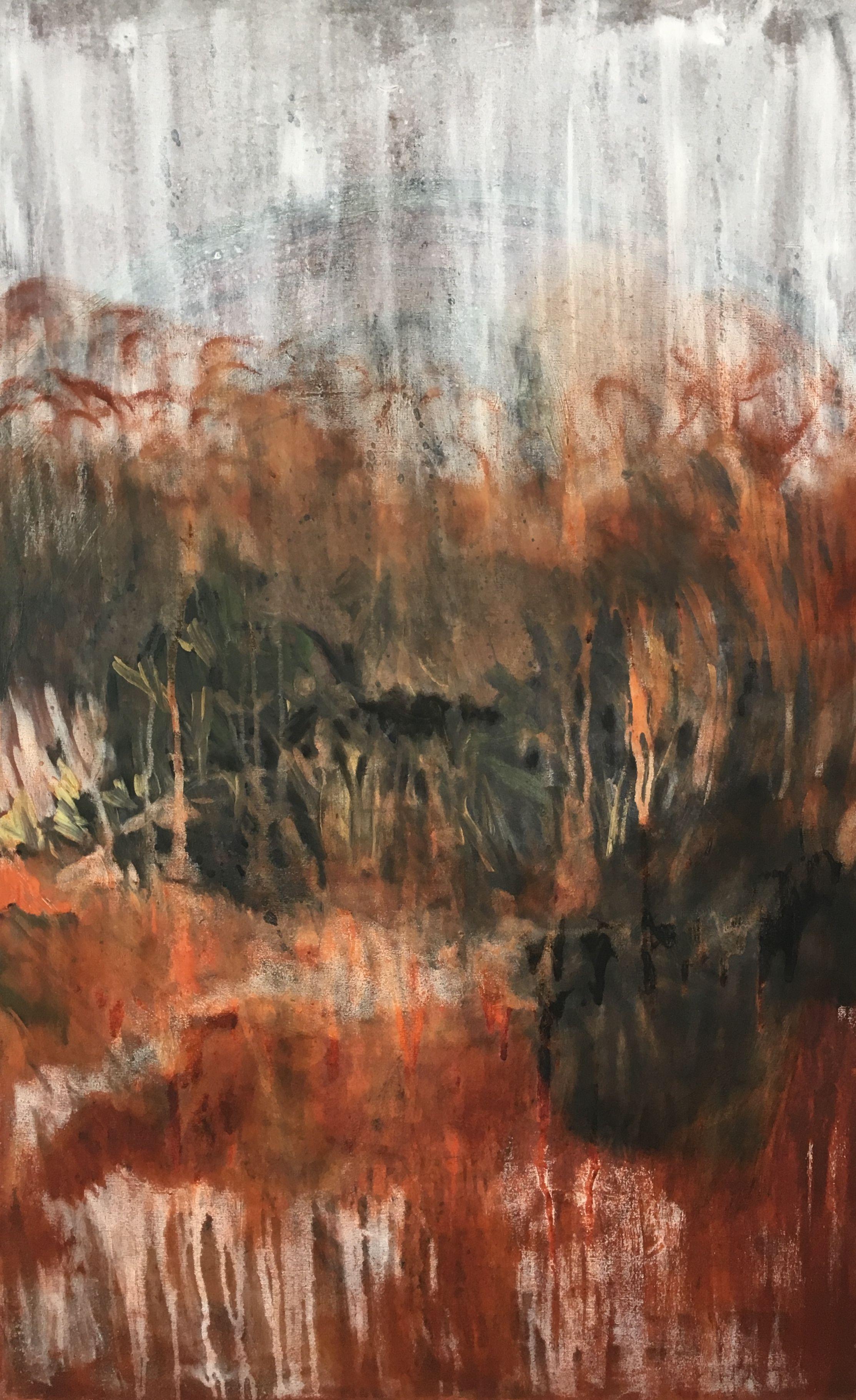 This painting is a folk abstract landscape. The edges are painted black and it is signed on the back. :: Painting :: Impressionist :: This piece comes with an official certificate of authenticity signed by the artist :: Ready to Hang: Yes :: Signed: