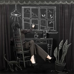 Chalk It Up - Black and White Photograph, Woman Artist, Interior