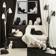 Copy Cat - Black and White Photograph, Interior, Cat, Decor, Woman Artist