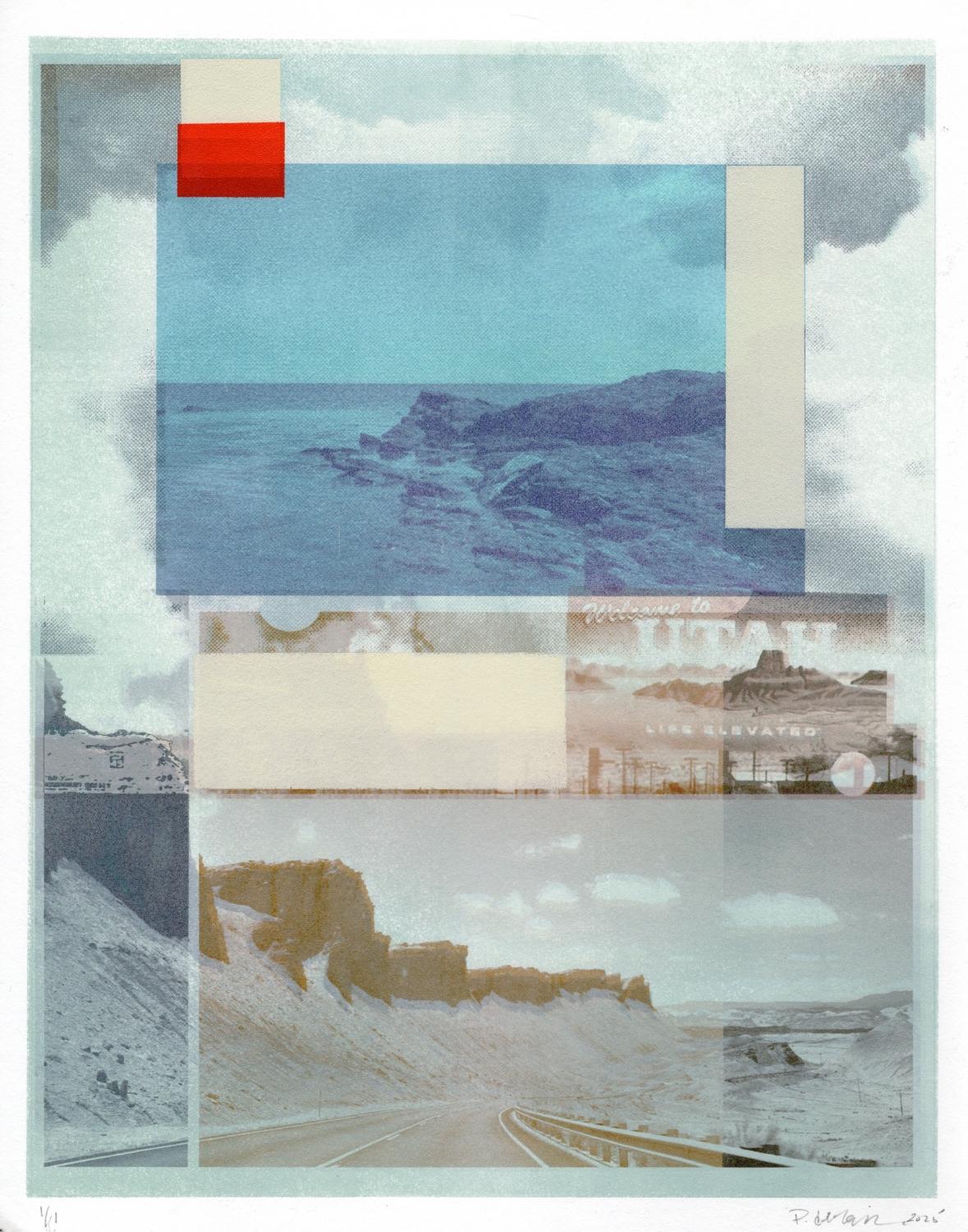 "Sin salida al mar (Bienvenido a Utah)", Grabado contemporáneo abstracto en técnica mixta, 2025