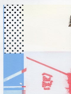 "Stop, Sleep, Gas Up", Contemporary, Vintage, Roadtrip, Blue, Mixed Media Print