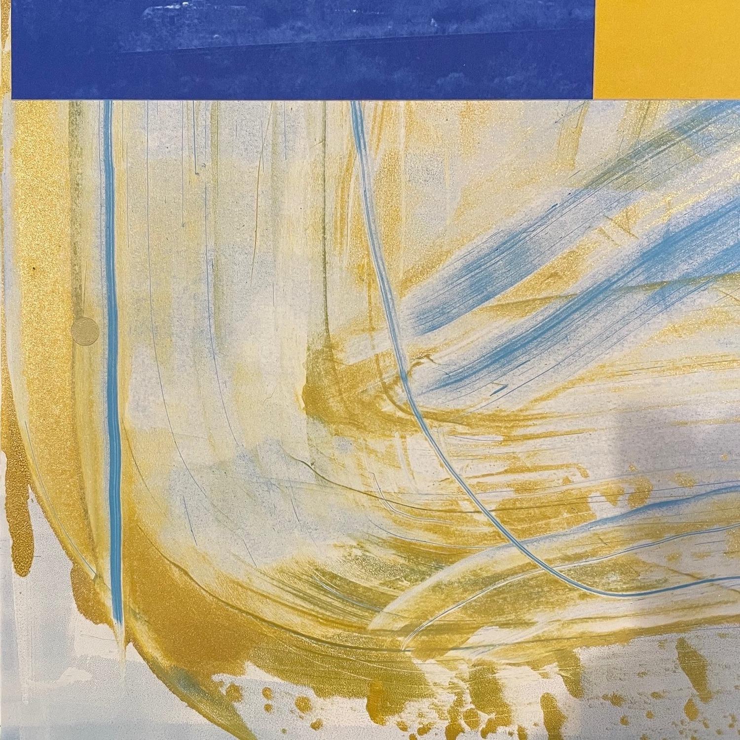 « The Long Part of the Drive », paysage abstrait, bleu, jaune, monogravure, 2021 en vente 2