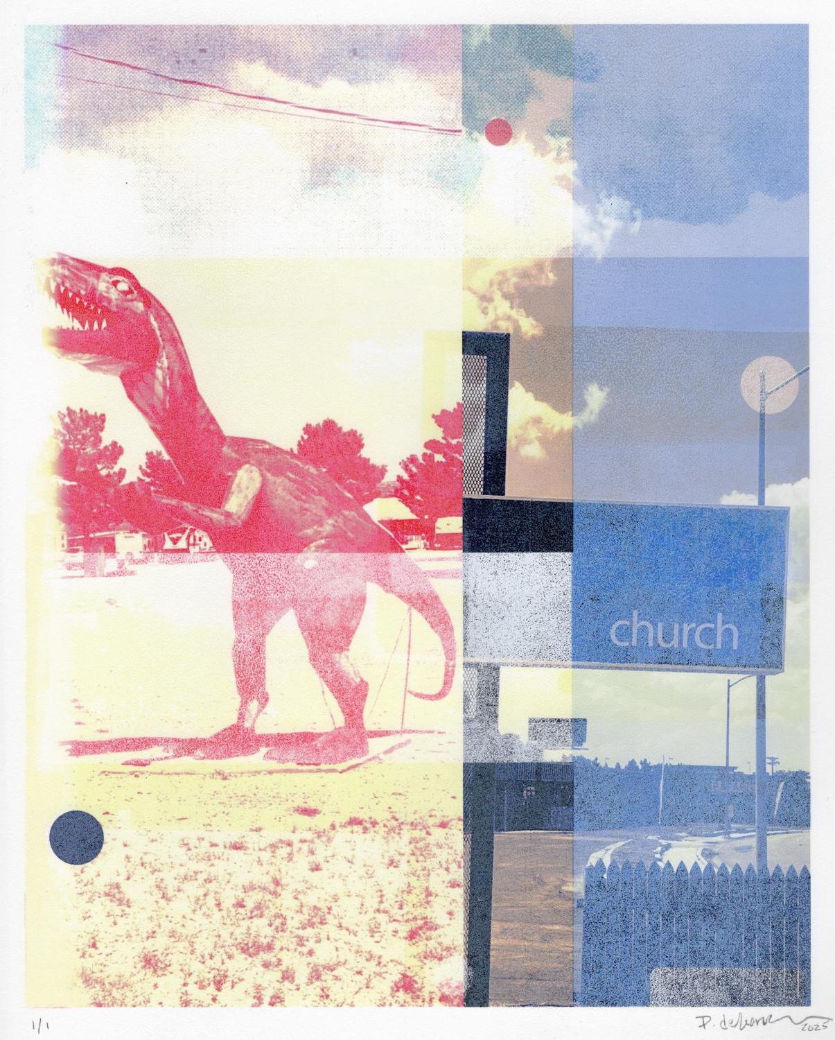 "Up&Up", Abstrait, Texas, Dinosaure, Church's, Impression mixte - Print de Patty deGrandpre