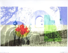 "Church Supper 2", Abstract Landscape, Architecture, Food, Blue, Green, Print