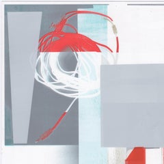 "Connect for Sound", Abstrait, Chaise moderne du milieu du siècle, Fils, Rouge, Monoprint