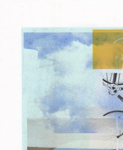 "Coppertone", abstract, landscape, bicycle, beach, blue, sepia, orange, print