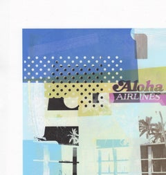 "Hello & Goodbye (Flight to Hawaii)", abstract, Hawaii, blue, yellow, monoprint