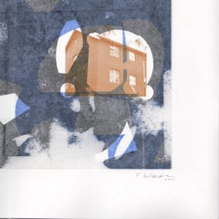 "I Can't See Much From Here", Abstract Landscape, House, Blue, Orange, Print