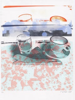 « Ice & Coffee (at the Table) », abstrait, tasse, rose, turquoise, photographie