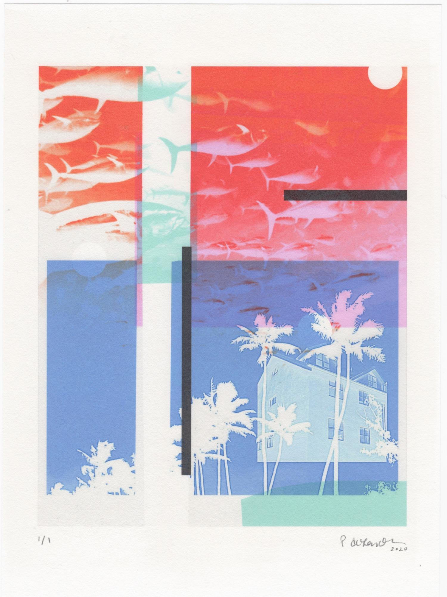 Patty deGrandpre Abstract Print - "Kauai, Island Life", photo, abstract, landscape, blue, turquoise, red, pink