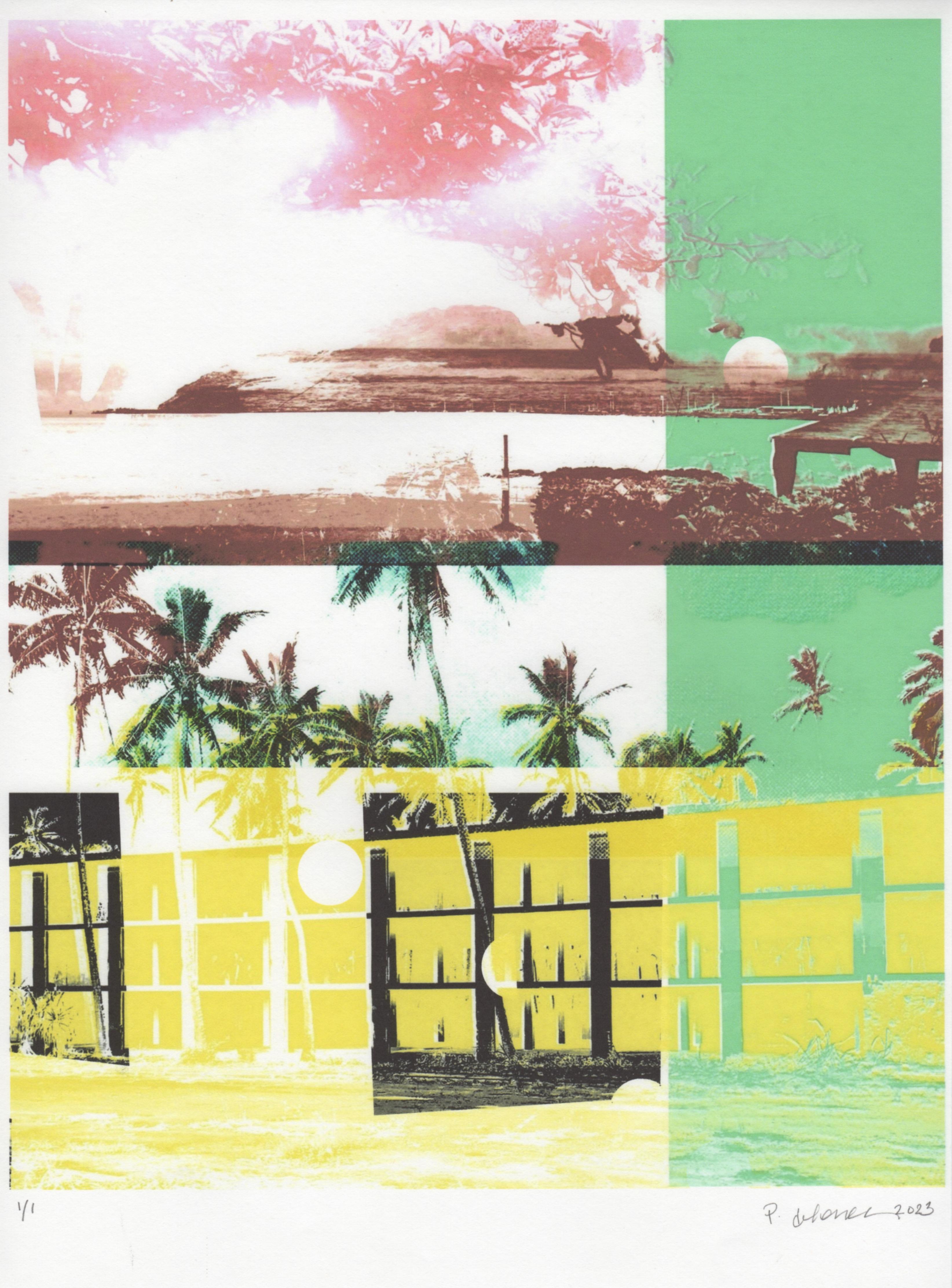 Patty deGrandpre Landscape Print - "Kauai: Island View Through Sunny Windows", abstract, landscape, Hawaiian, trees