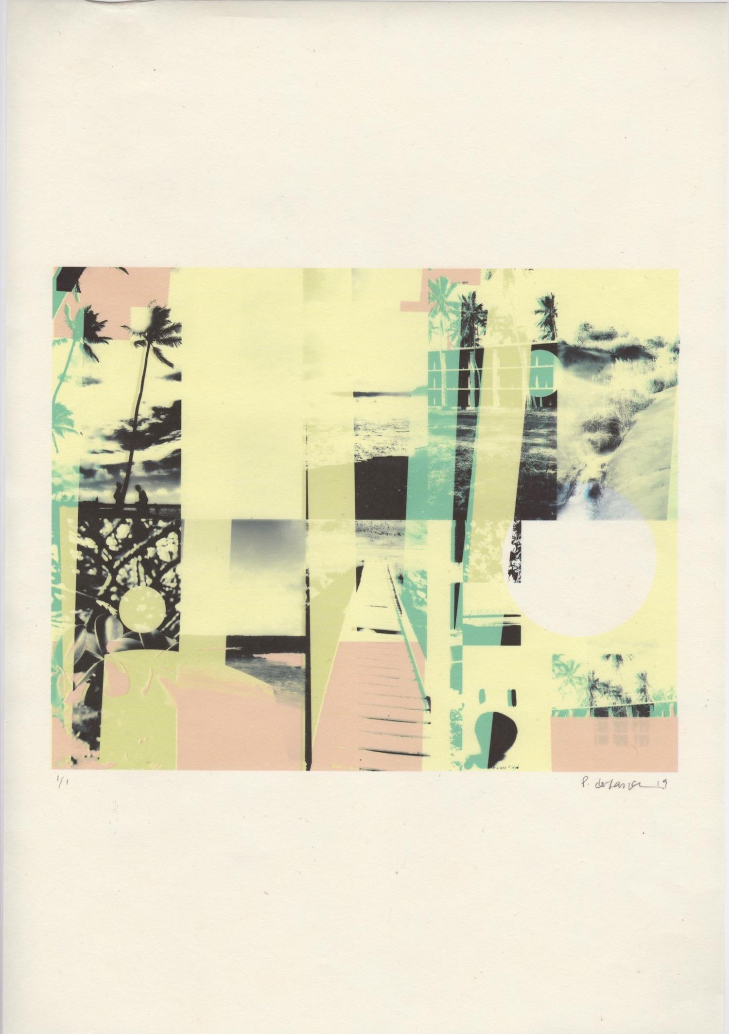 "Kauai, Subtle and Select", abstract, flora, pale, aqua, pink, yellow, print